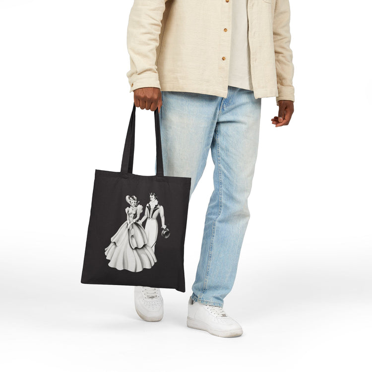 Vintage Romantic Portrait Tote Bag - Couple Walking in B&W | 1940s Turner Art