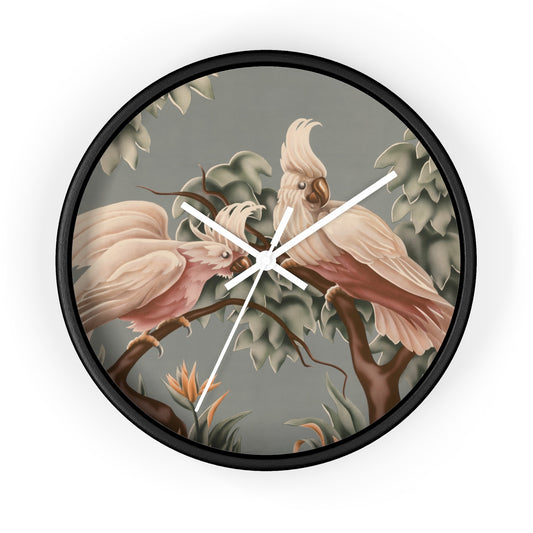 Turner White Cockatoos Wall Clock — Vintage Tropical Bird Lithograph Home Decor