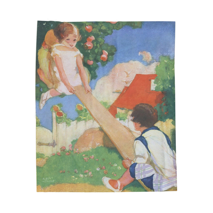 See Saw by Albert Hencke | Vintage Nursery Illustration | Velveteen Plush Blanket