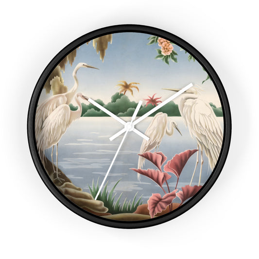 Turner Egrets Wall Clock — Vintage Lakeside Bird Lithograph Home Decor