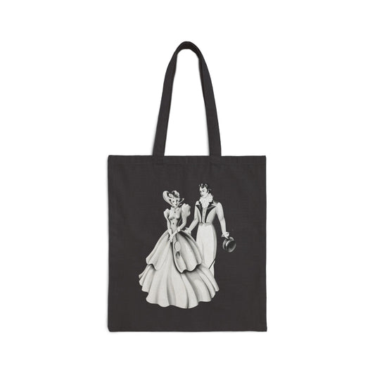 Vintage Romantic Portrait Tote Bag - Couple Walking in B&W | 1940s Turner Art