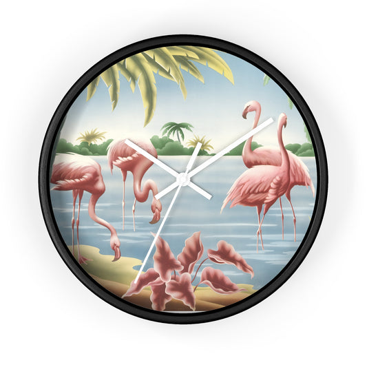 Turner Flamingo Wall Clock — Vintage Tropical Bird Lithograph Home Decor