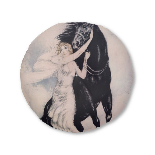 Youth by Louis Icart | Round Tufted Floor Pillow | Art Deco Home Decor