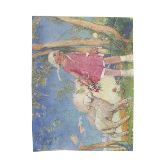 Mary and Her Little Lamb by Albert Hencke | Vintage Nursery Rhyme Illustration | Velveteen Plush Blanket