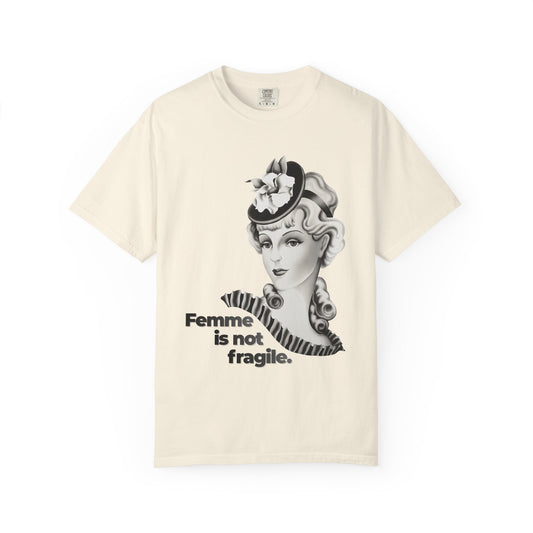 "Femme is Not Fragile" Vintage Portrait Tee | Queer Femme Pride | Garment-Dyed Heavyweight Crewneck