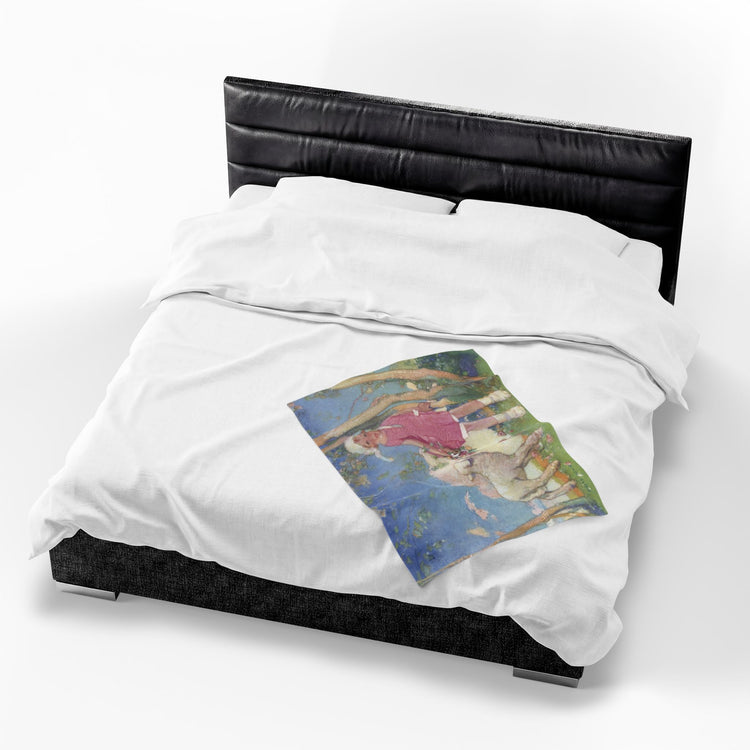 Mary and Her Little Lamb by Albert Hencke | Vintage Nursery Rhyme Illustration | Velveteen Plush Blanket