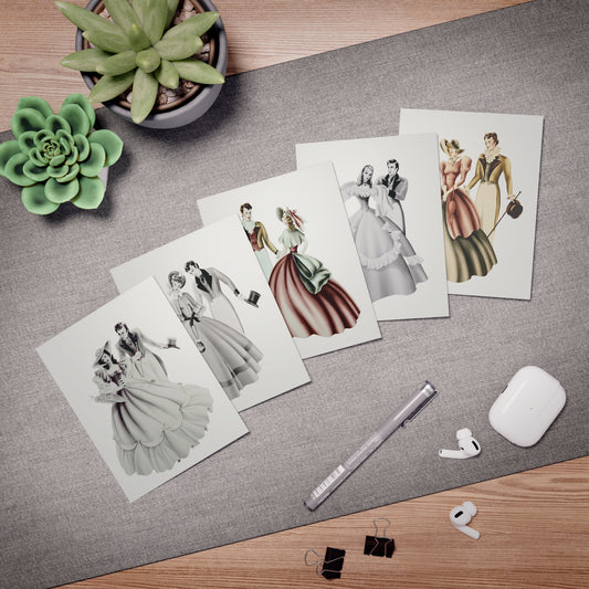 Vintage Turner Romantic Portrait Greeting Cards — 5-Pack Neutral Bride & Groom Design Set