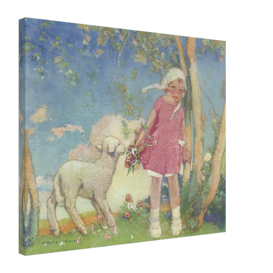 Mary and Her Little Lamb by Albert Hencke | Vintage Nursery Art Print | Canvas Print