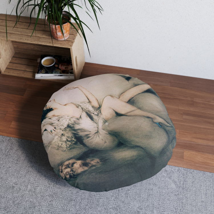 Cigarette Memories by Louis Icart | Round Tufted Floor Pillow | Art Deco Home Decor