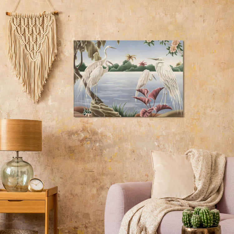 Turner Egrets Wrap-Around Canvas Print | Vintage Lakeside Bird Wall Art