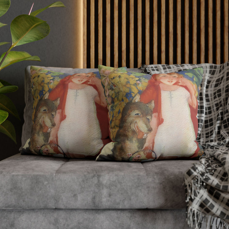 Red Riding Hood by Albert Hencke | Vintage Nursery Illustration | Faux Suede Pillowcase