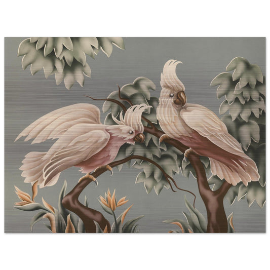 Turner White Cockatoos Brushed Aluminum Print | Vintage Tropical Bird Lithograph Metal Art