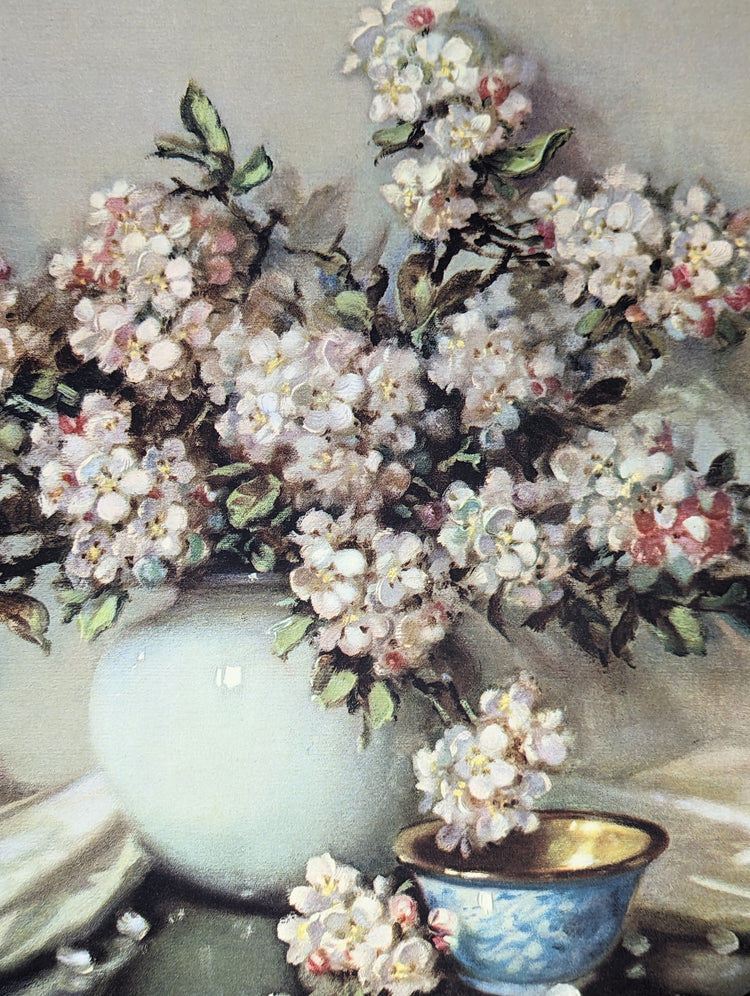 Apple Blossoms by J. Carrier | 1940s Vintage Floral Lithograph | Romantic Botanical Wall Art