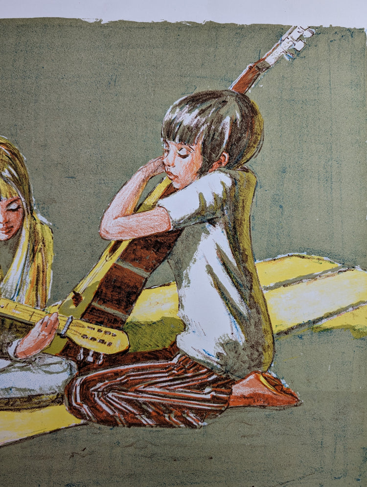 Children's Duet by Frank Palmieri, vintage signed and serial numbered stone lithograph circa 1970