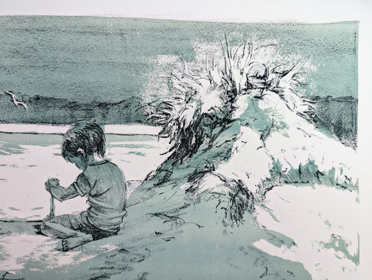 Boy on the Beach by Frank Palmieri | 1970s Signed Lithograph | Coastal Childhood Wall Art