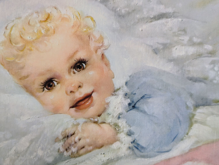 Wake-up Time by Florence Kroger | 1958 Vintage Lithograph | Kitten & Crib Nursery Art