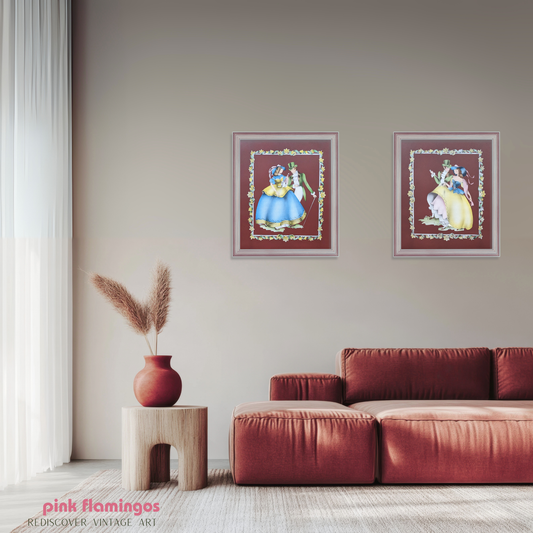 Beautytone Couples Curtseying in Dubonnet by Terone | 1943 Vintage Lithograph | Regency Wall Art