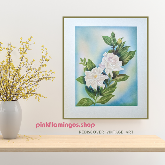 White Gardenia | 1950s Hawaiian Floral Lithograph | Vintage Tropical Wall Art