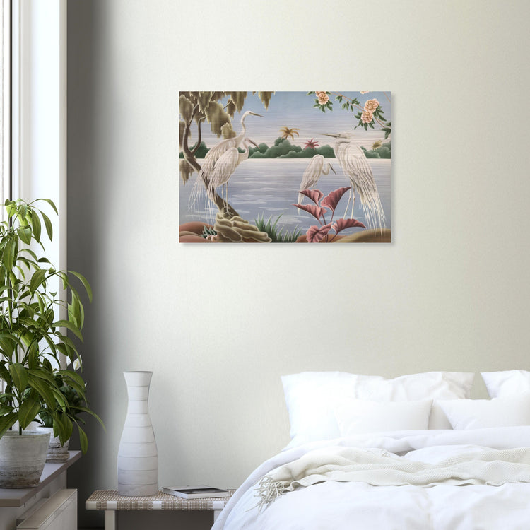 Turner Egrets Brushed Aluminum Print | Vintage Lakeside Bird Lithograph Metal Art