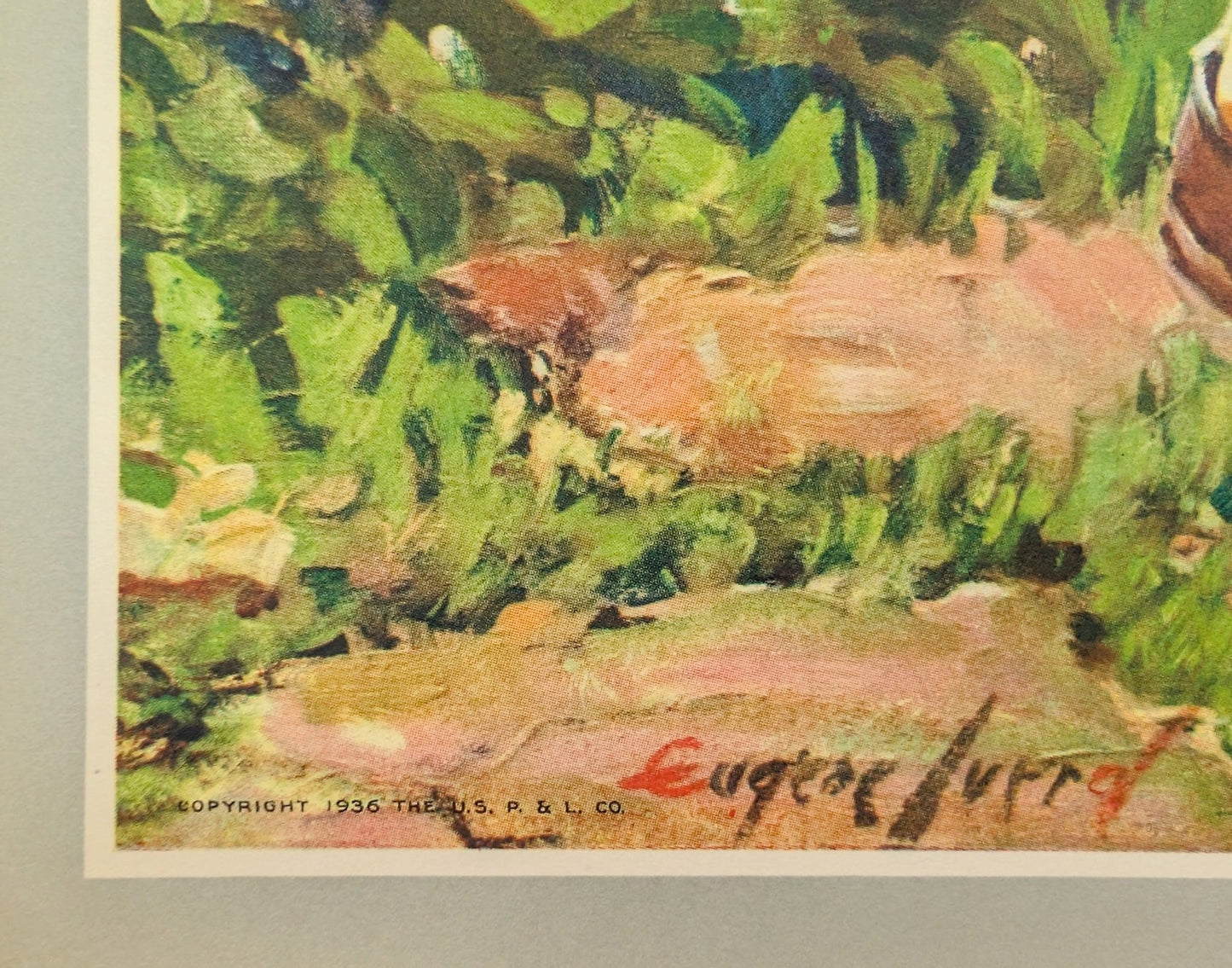 Admiration by Eugene Iverd | 1936 Vintage Lithograph | Sweet Sibling Nursery Wall Art - Offset Lithograph - Pink Flamingos
