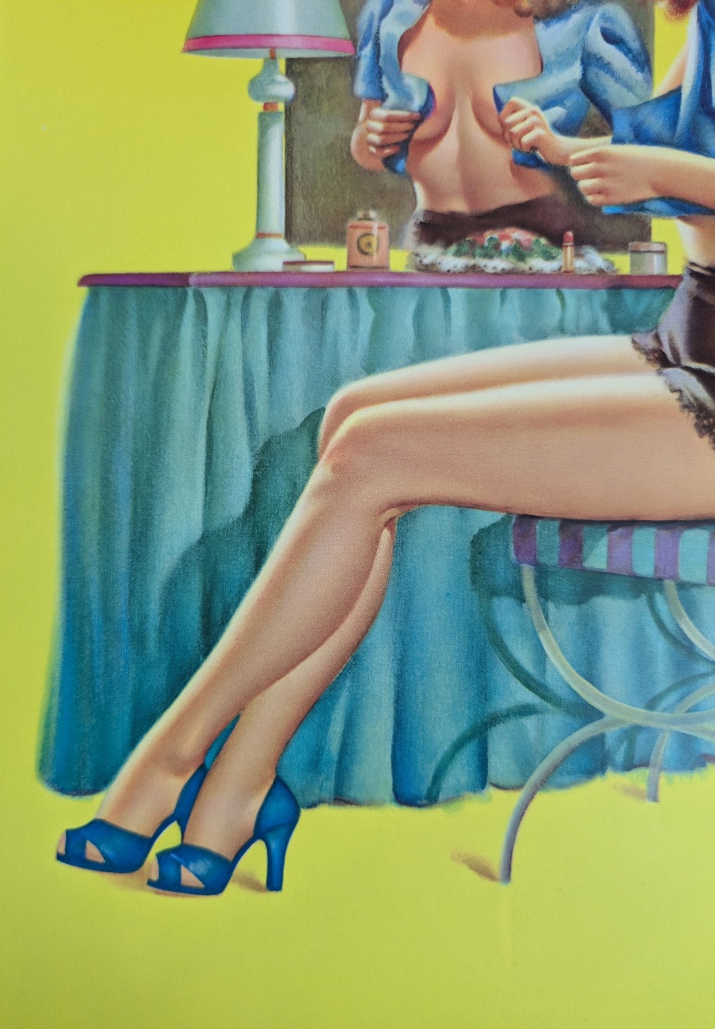 At the Mirror by D’Ancona | 1940s–50s Style Pinup | 1980s Glossy Lithograph - Lithograph - Pink Flamingos
