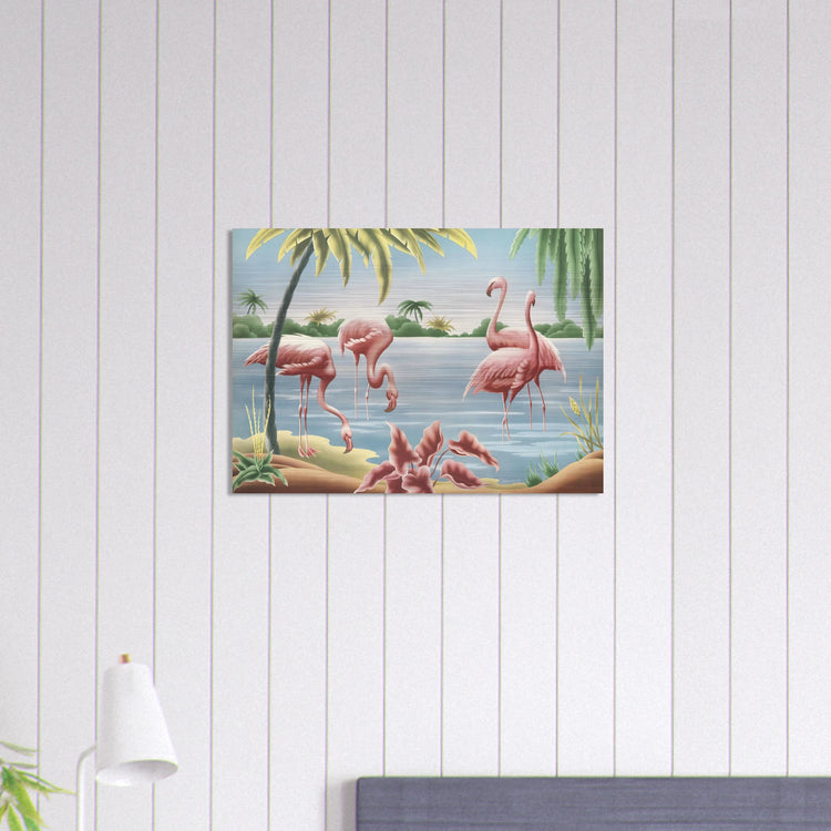 Turner Flamingo Brushed Aluminum Print | Vintage Tropical Bird Lithograph Metal Art