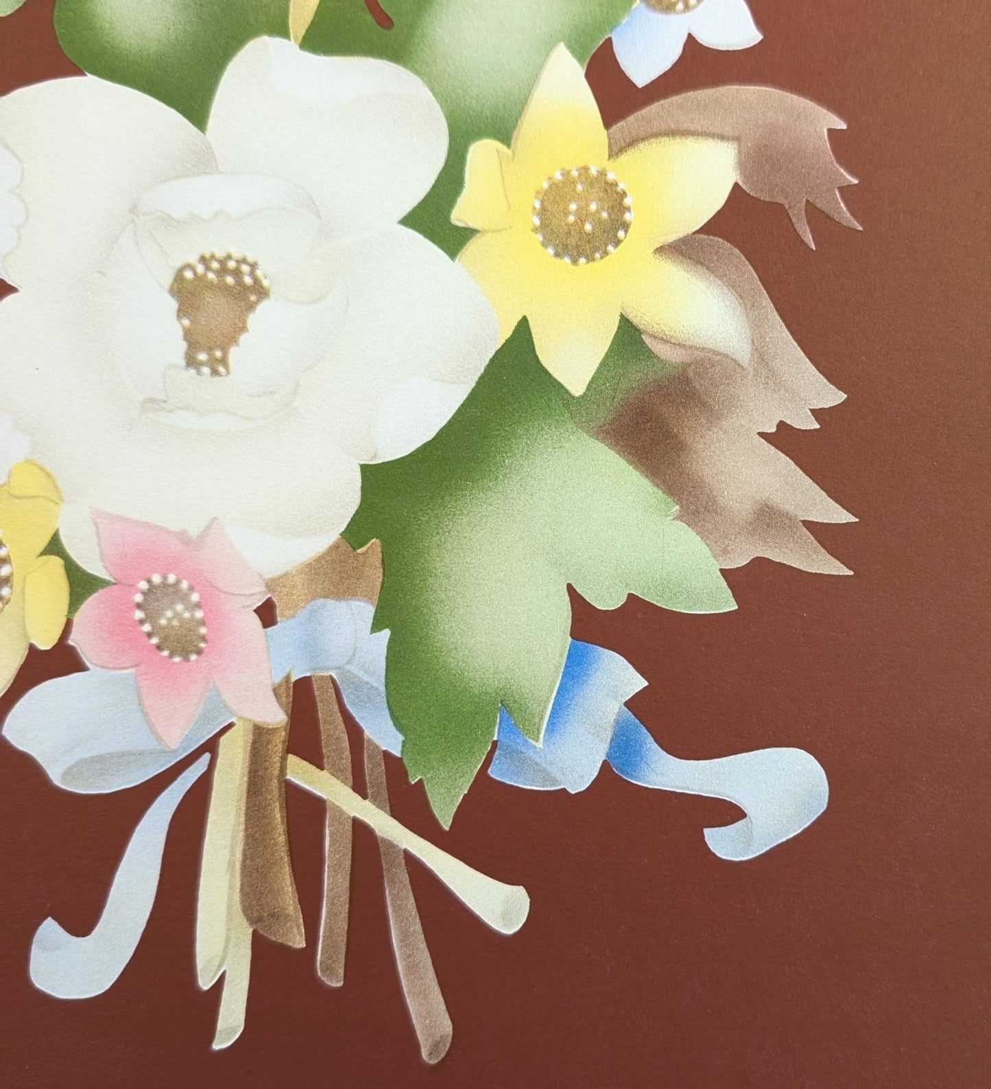Beautytone Bouquet in Dubonnet by Terone, 1943 mint condition lithograph by Borin Art - Pink Flamingos