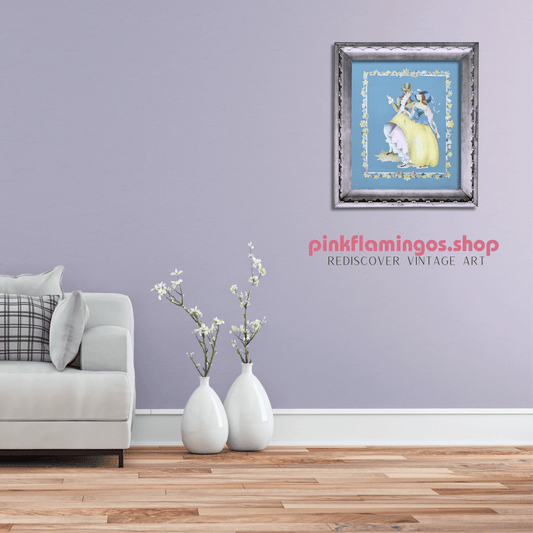 Beautytone Couples Dancing in Blue by Terone | 1943 Vintage Lithograph | Regency Wall Art - Offset Lithograph - Pink Flamingos