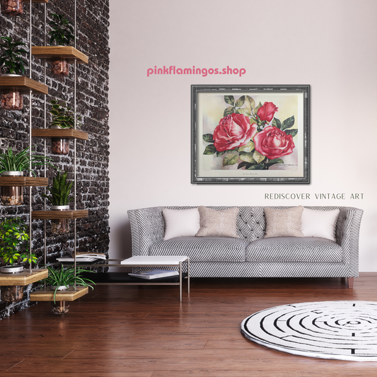 American Beauty Rose by Erich F.T. Schenk | 1940s Vintage Floral Lithograph | Romantic Wall Art