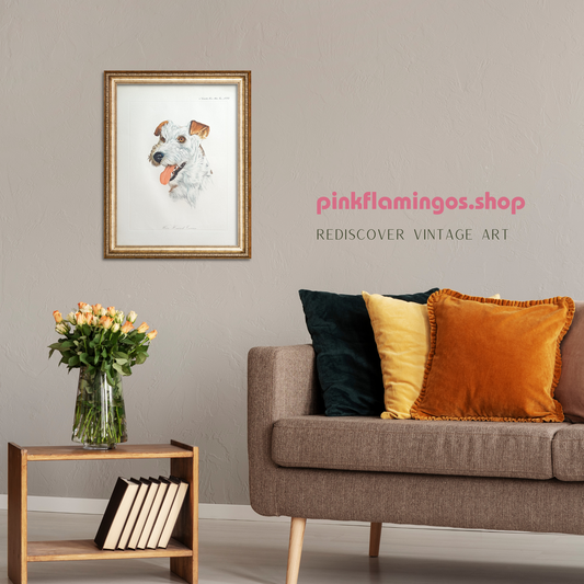 Wire Haired Terrier by Rolf Anderson, mint condition vintage hand-colored engraving from France circa 1940