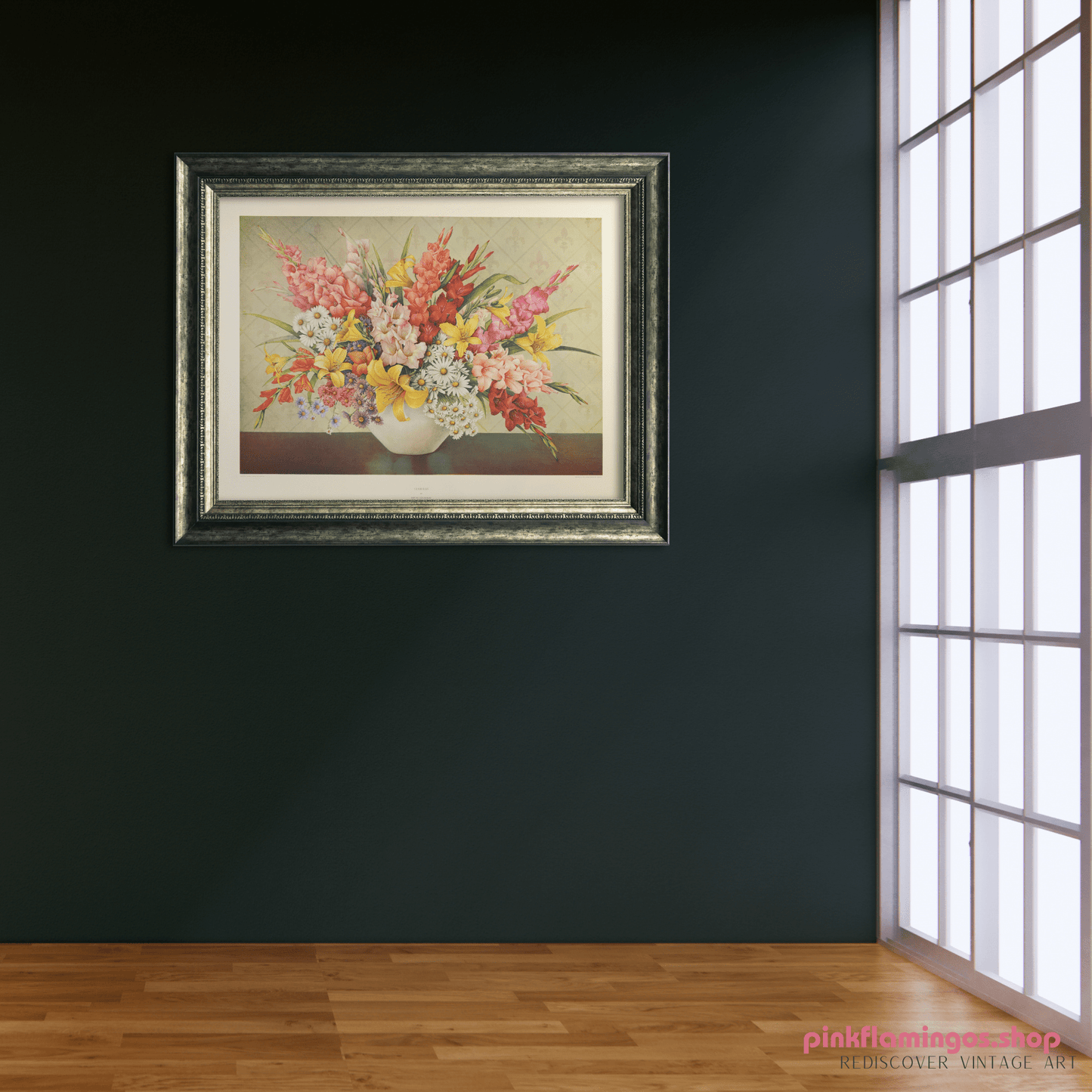 Gladiolus by Dimitry Alexandroff | 1940s Vintage Floral Lithograph | Large Botanical Wall Art - Offset Lithograph - Pink Flamingos