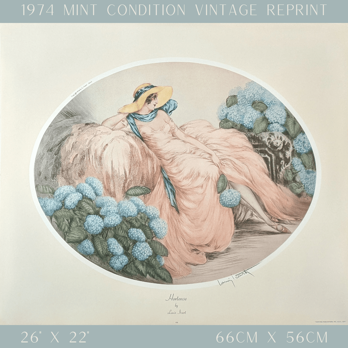 Hortense by Louis Icart, mint condition vintage French Art Deco lithograph printed in the 1970s - Offset Lithograph - Pink Flamingos