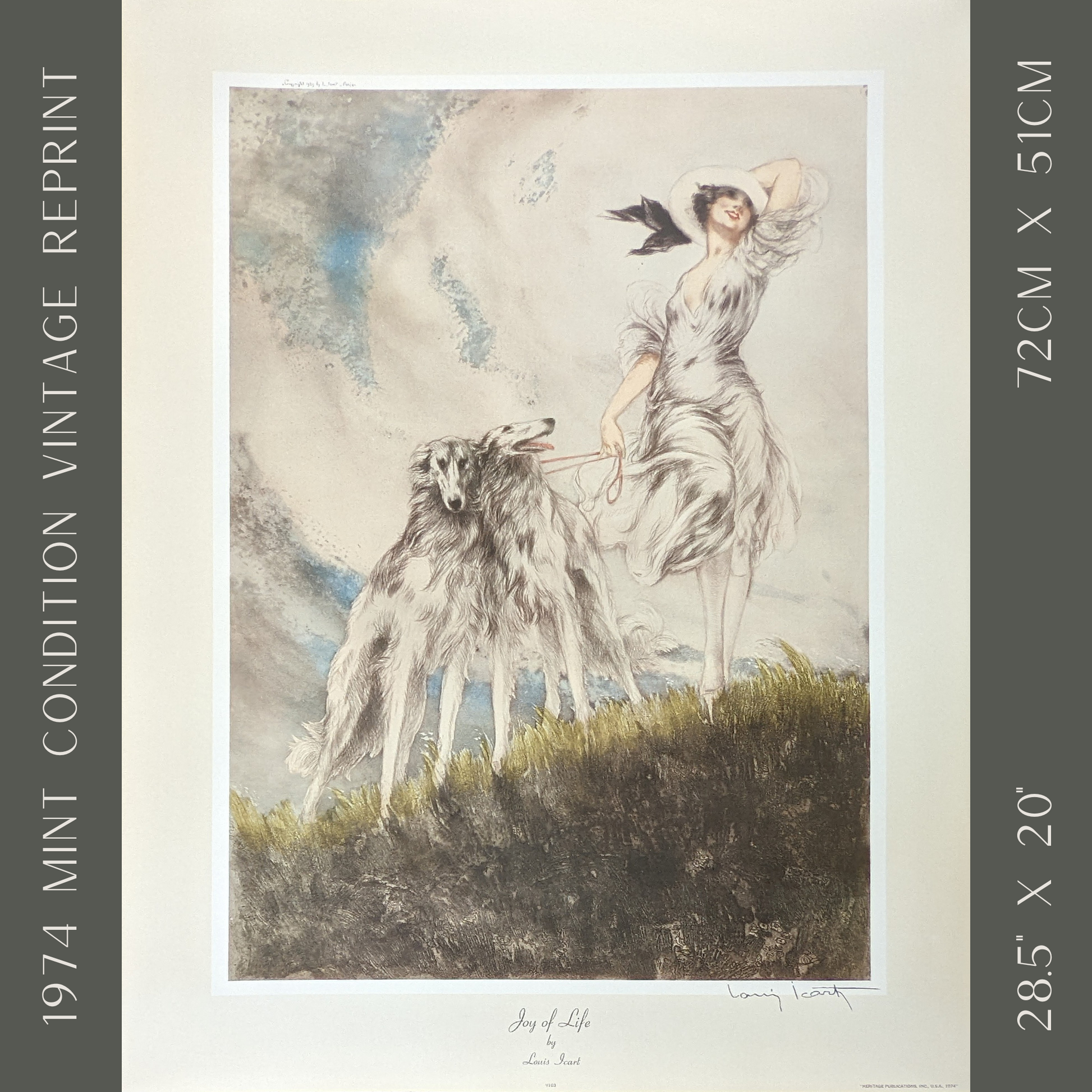 Joy of Life by Louis Icart, mint condition vintage French Art Deco lithograph printed in the 1970s - Offset Lithograph - Pink Flamingos