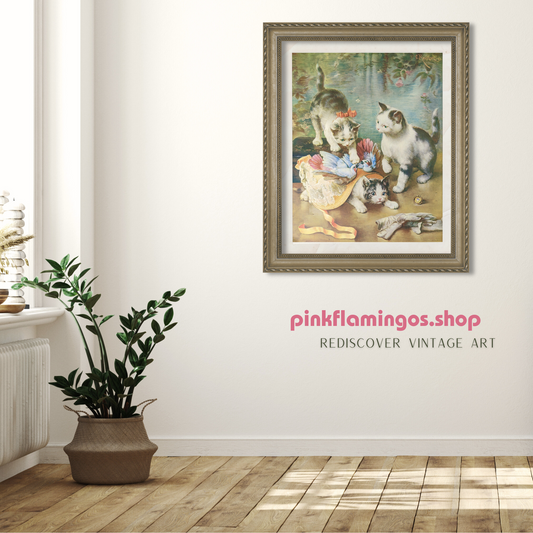 Kittens by C. Reichert | 1960s Vintage Lithograph | Whimsical Nursery Cat Art