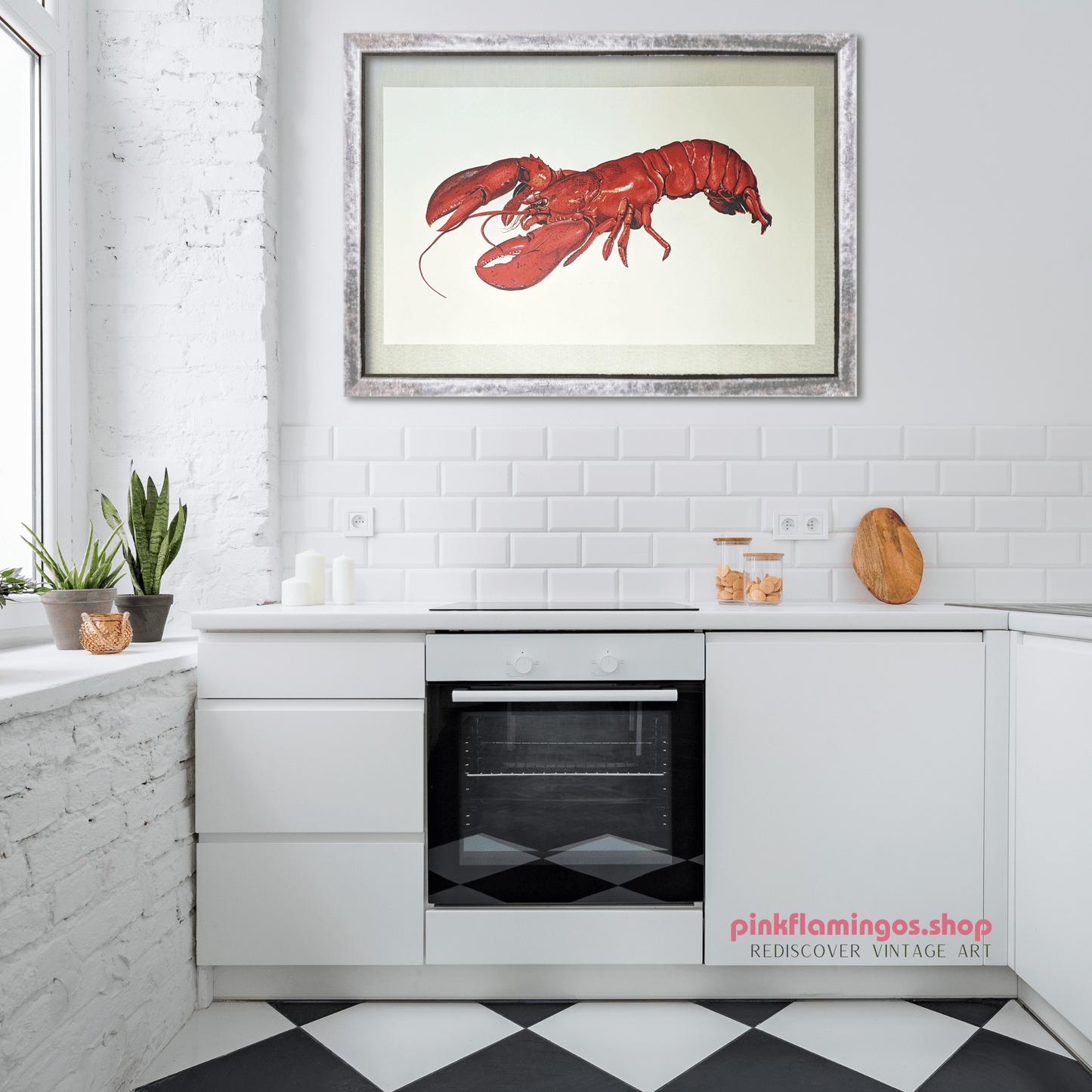 Lobster by A.P. Lowrie, large mint condition vintage collotype printed in 1950 - Collotype - Pink Flamingos