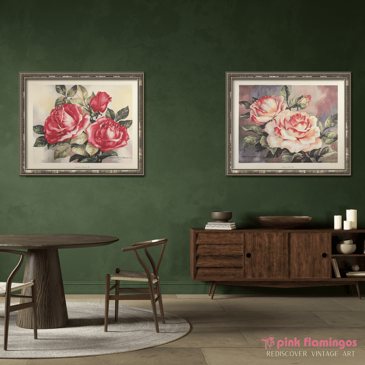 Luscious Tea Rose by Erich F.T. Schenk | 1940s Vintage Floral Lithograph | Romantic Wall Art - Offset Lithograph - Pink Flamingos