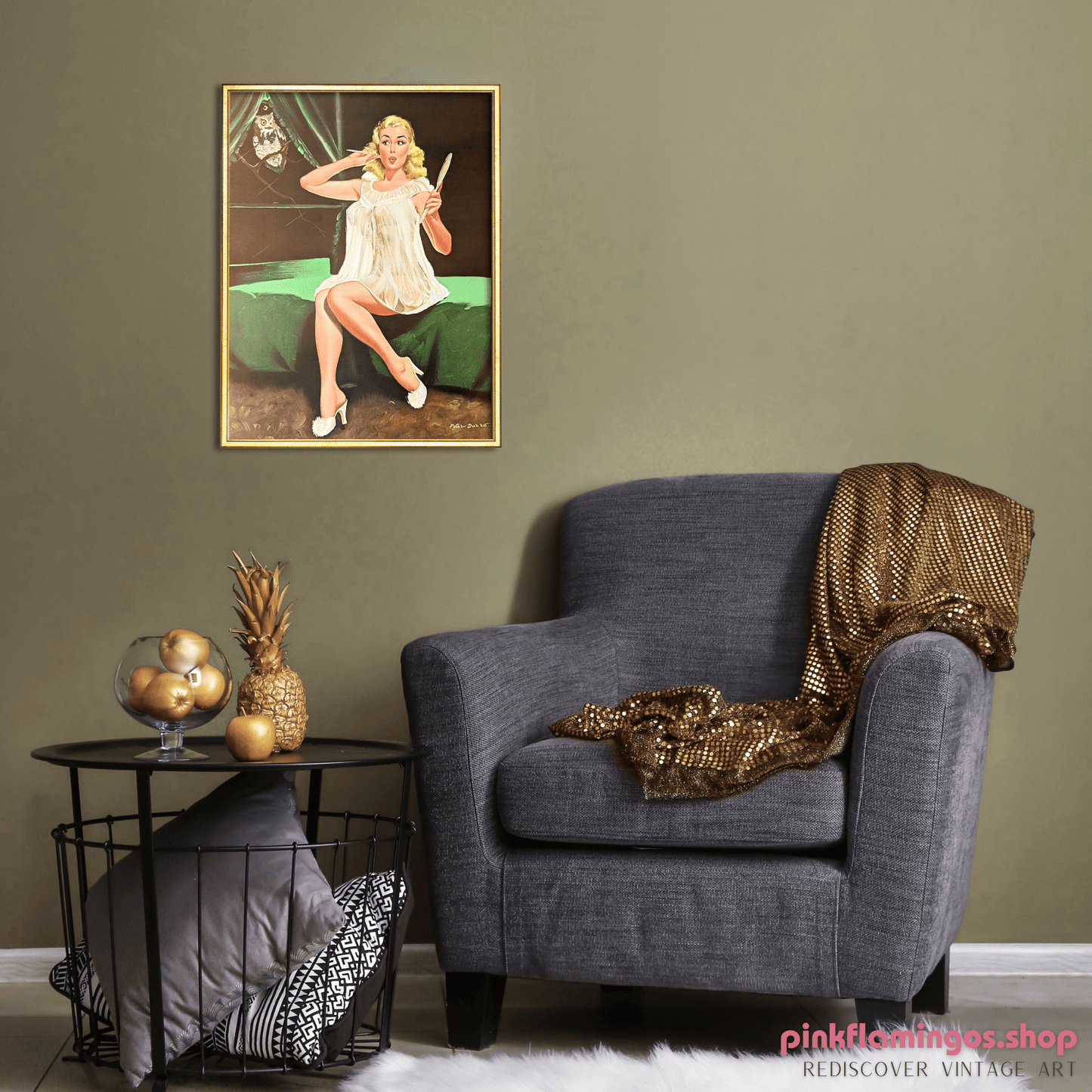 Night Owl by Peter Darro | 1940s - 50s Style Pinup | 1980s Glossy Lithograph - Lithograph - Pink Flamingos