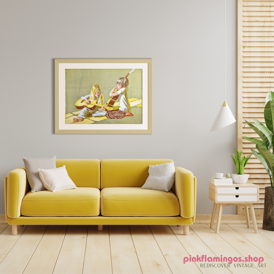 Children's Duet by Frank Palmieri, vintage signed and serial numbered stone lithograph circa 1970