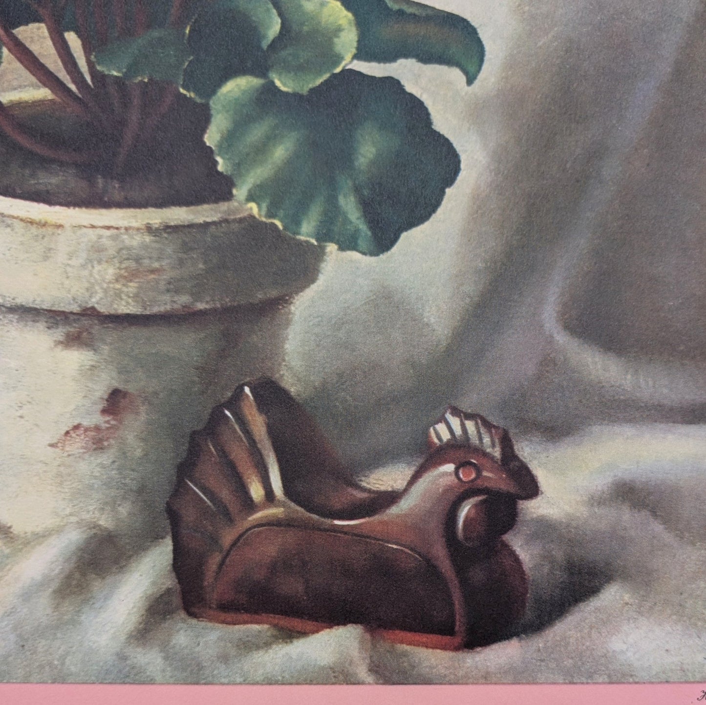 Primroses, still life by Harry Lane, mint condition vintage lithograph printed in 1945 - Offset Lithograph - Pink Flamingos