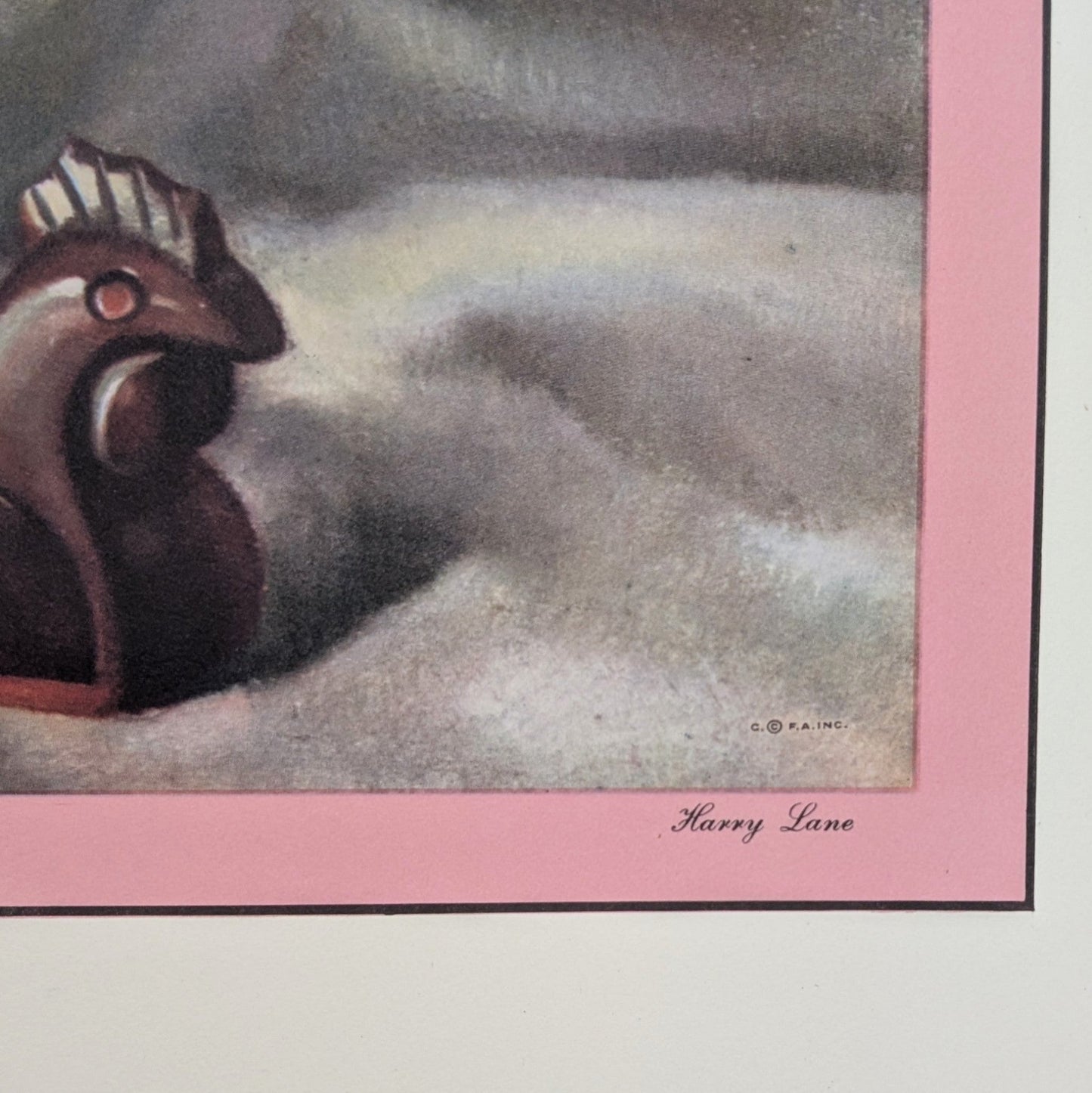 Primroses, still life by Harry Lane, mint condition vintage lithograph printed in 1945 - Offset Lithograph - Pink Flamingos