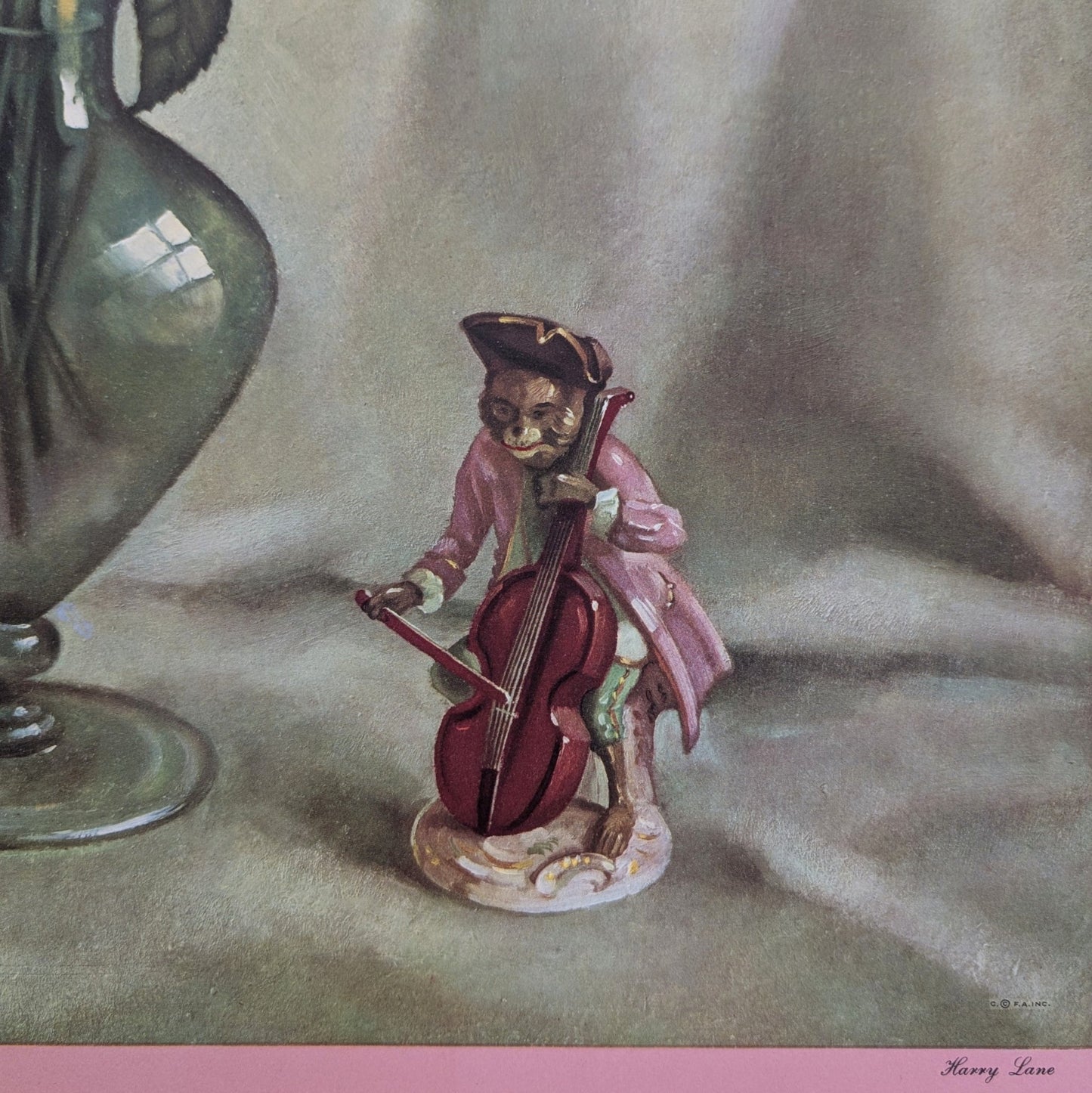 Roses by Harry Lane | 1945 Vintage Lithograph | Still Life Floral Wall Art - Offset Lithograph - Pink Flamingos