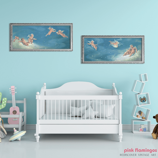 Stardust IV and V by Albo, mint condition vintage nursery art lithograph set - Offset Lithograph - Pink Flamingos