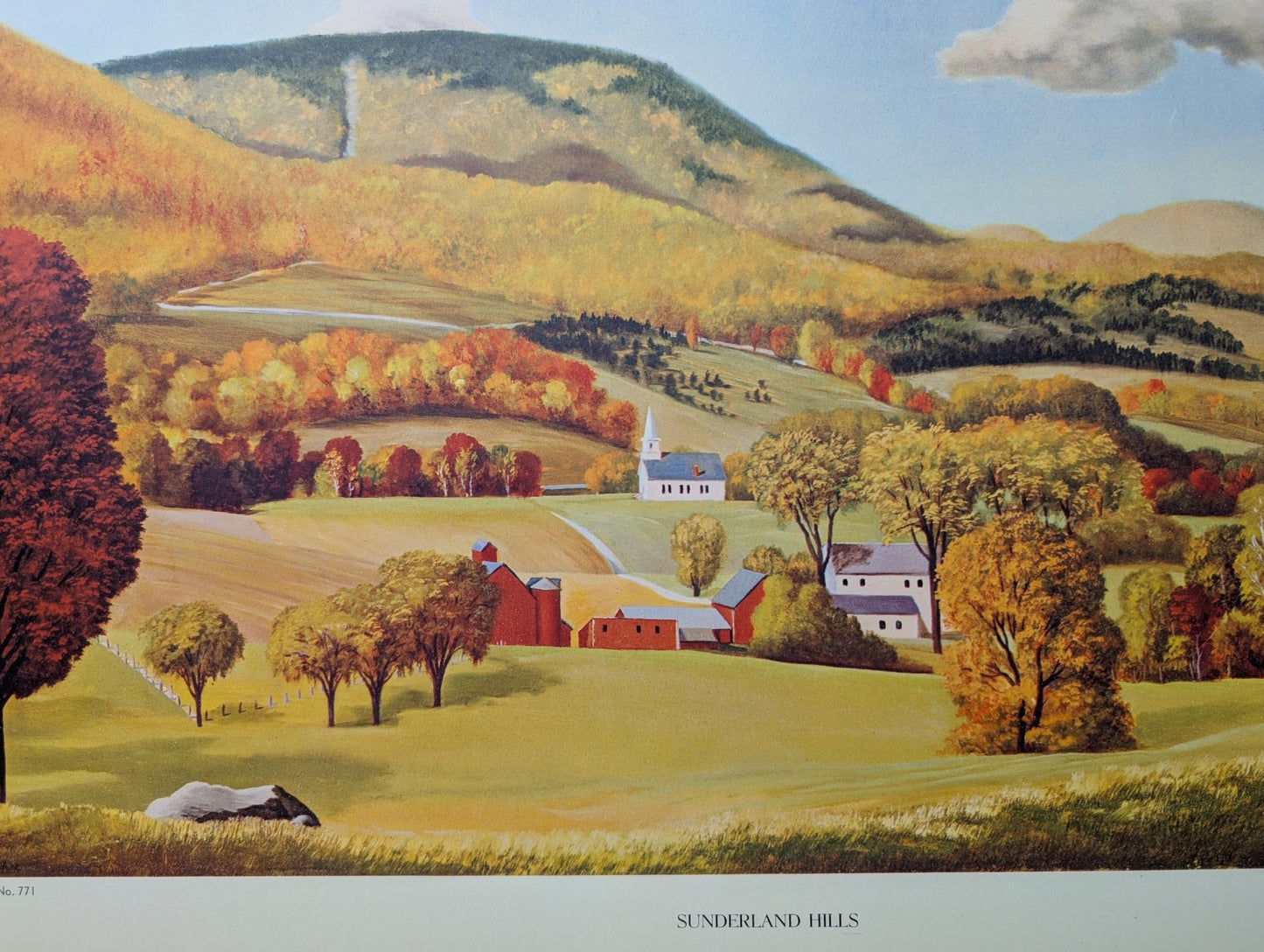 Sunderland Hills by James Ashley | 1950s Americana Landscape | Vintage Offset Lithograph - Offset Lithograph - Pink Flamingos