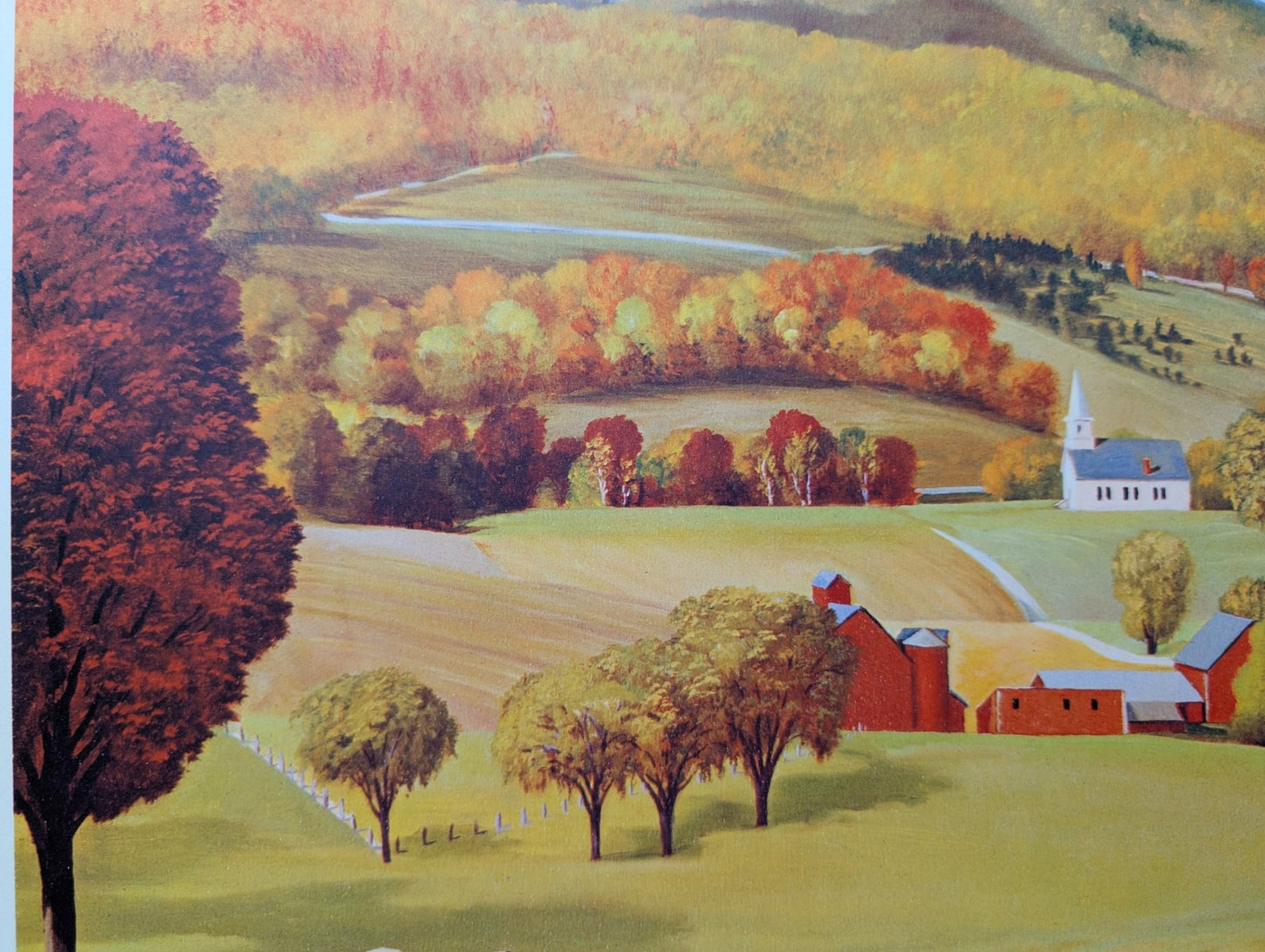 Sunderland Hills by James Ashley | 1950s Americana Landscape | Vintage Offset Lithograph - Offset Lithograph - Pink Flamingos