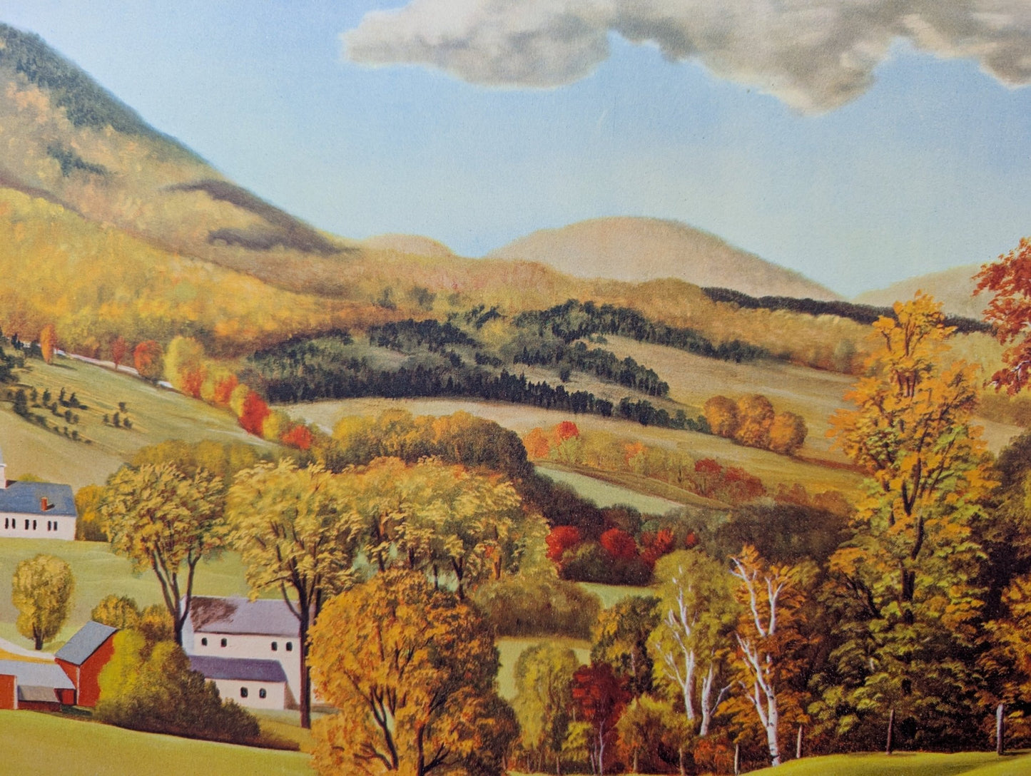 Sunderland Hills by James Ashley | 1950s Americana Landscape | Vintage Offset Lithograph - Offset Lithograph - Pink Flamingos