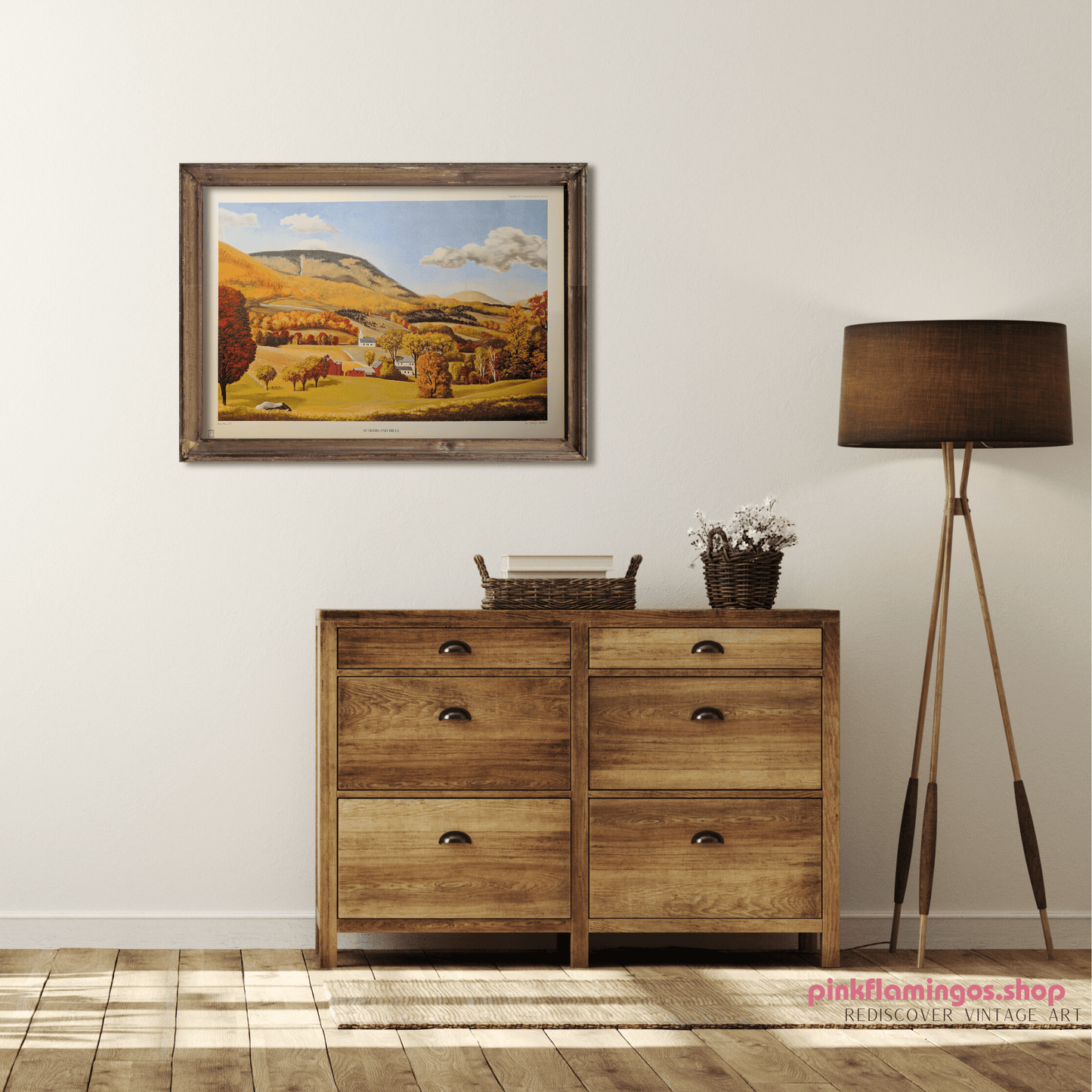 Sunderland Hills by James Ashley | 1950s Americana Landscape | Vintage Offset Lithograph - Offset Lithograph - Pink Flamingos
