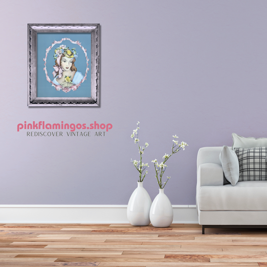 Lady Portrait in Blue by Terone | 1943 Beautytone Vintage Lithograph | Vintage Regency Wall Art