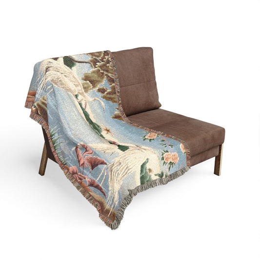 Turner Egret Woven Blanket | Print - on - Demand Tapestry Throw - Home Decor - Pink Flamingos