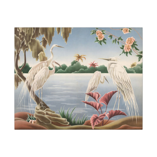 Turner Egrets Canvas | Print - on - Demand Reproduction | Stretched Matte Canvas - Canvas - Pink Flamingos