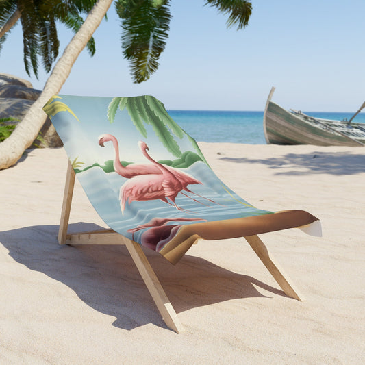 Turner Flamingo Beach Towel Design 2 — Vintage Bird Lithograph Print - Home Decor - Pink Flamingos